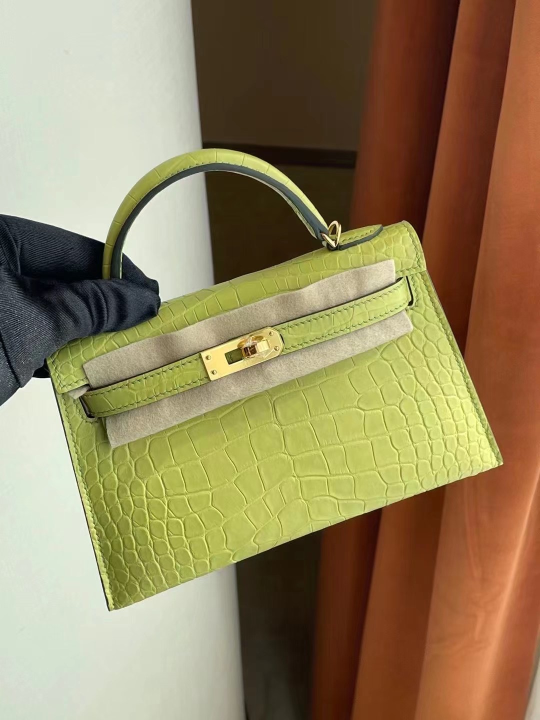 Macao Hermes Kelly mini II 2代 R9 Jaune Bourgeon 嫩芽黃 霧面方塊 美洲鱷魚