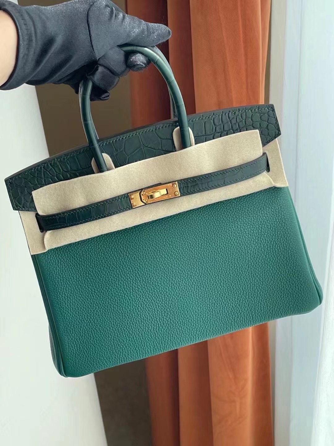 Hermes Birkin 25 Touch Z6 孔雀綠 Malachite拼6O Vert Cypres 松柏綠美洲鱷魚