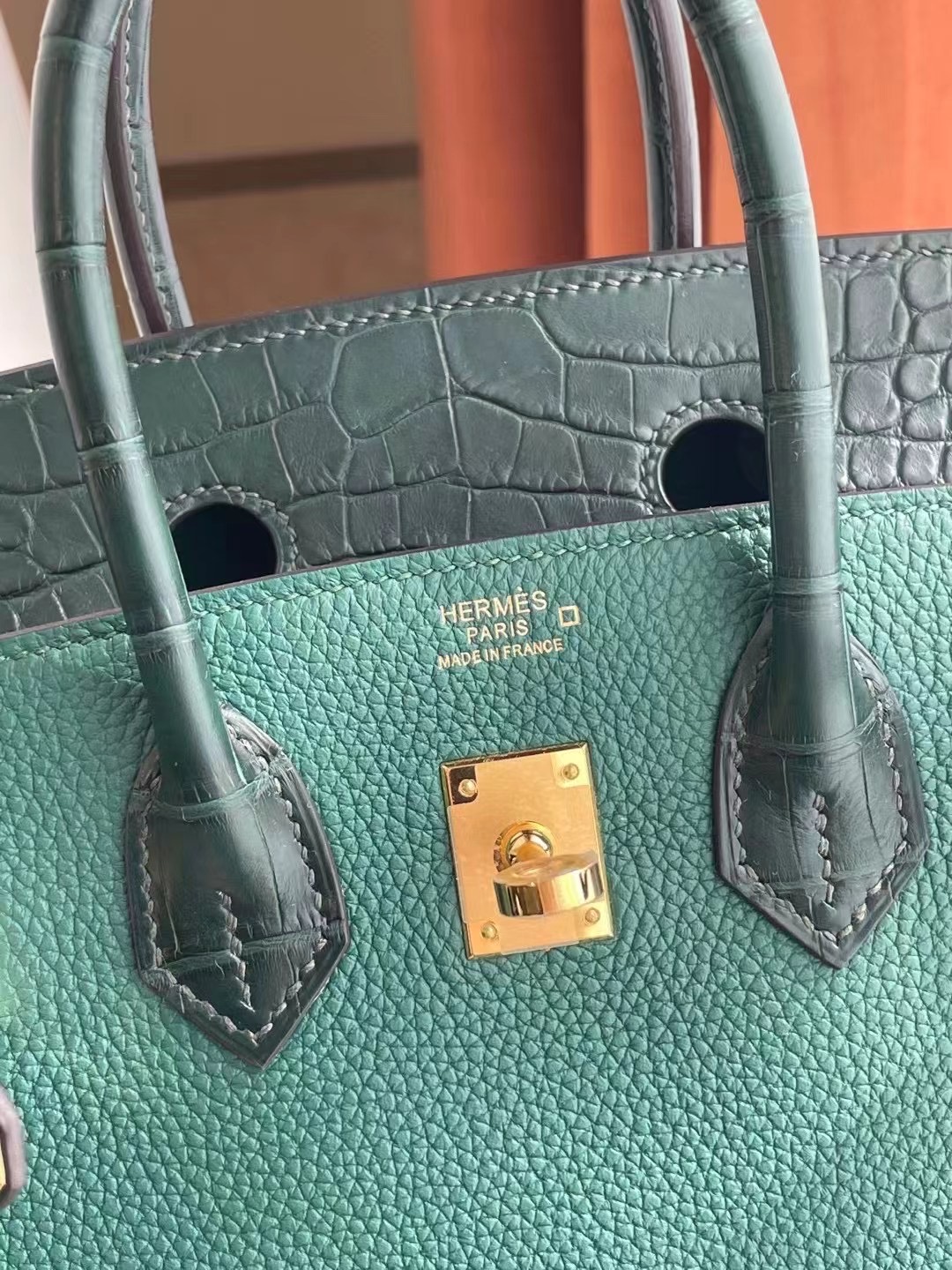 Hermes Birkin 25 Touch Z6 孔雀綠 Malachite拼6O Vert Cypres 松柏綠美洲鱷魚