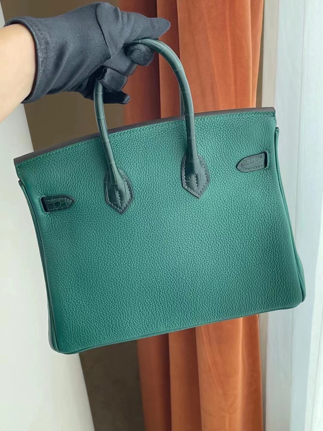 Hermes Birkin 25 Touch Z6 孔雀綠 Malachite拼6O Vert Cypres 松柏綠美洲鱷魚