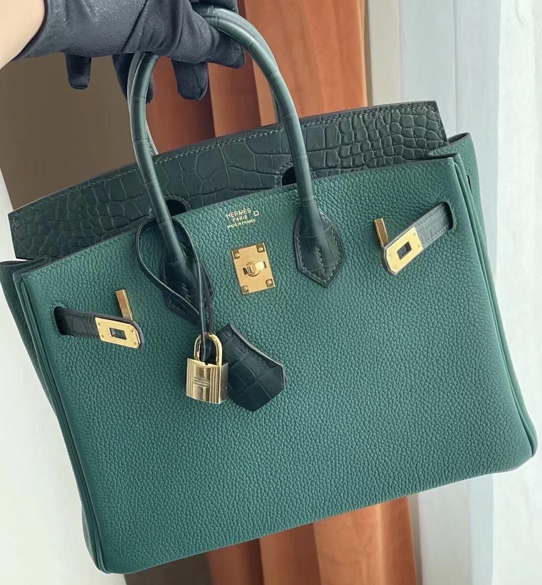 Hermes Birkin 25 Touch Z6 孔雀綠 Malachite拼6O Vert Cypres 松柏綠美洲鱷魚