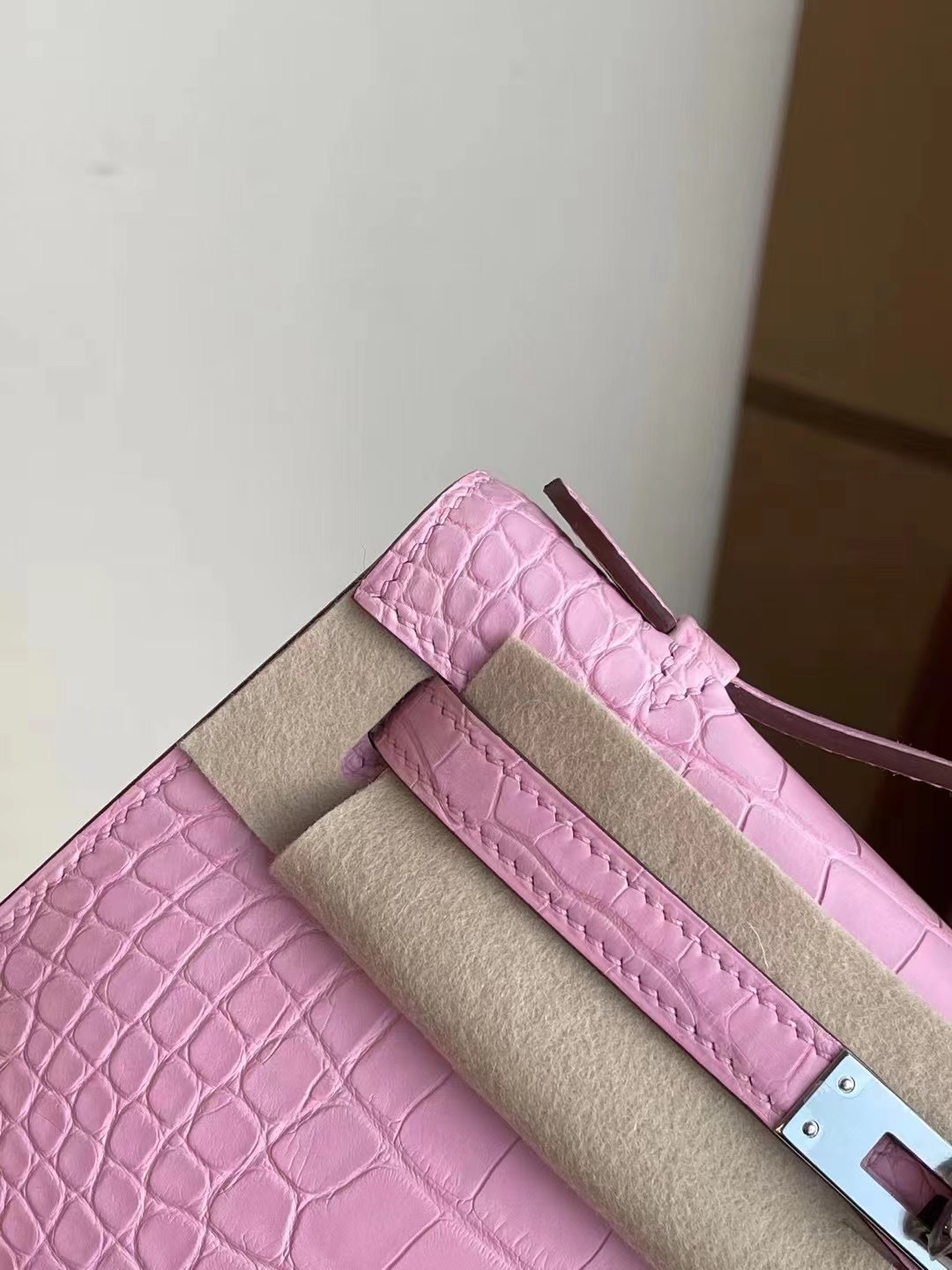 Hong Kong Hermes Mini Kelly Pochette 5P pink 櫻花粉 霧面方塊 美洲鱷魚