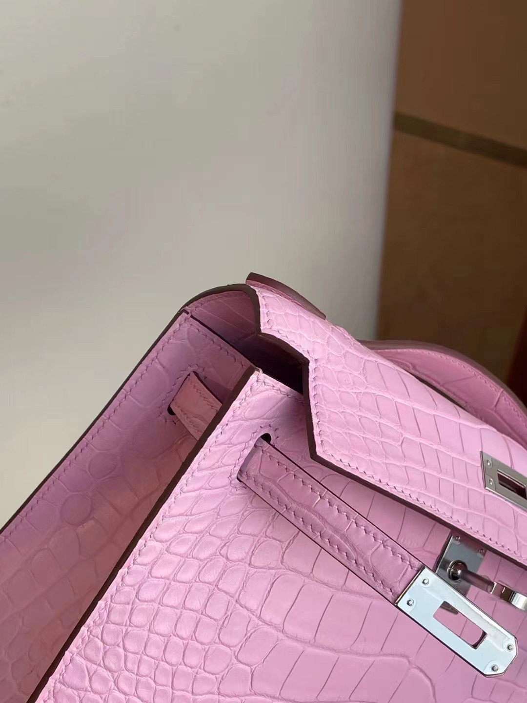 Hong Kong Hermes Mini Kelly Pochette 5P pink 櫻花粉 霧面方塊 美洲鱷魚