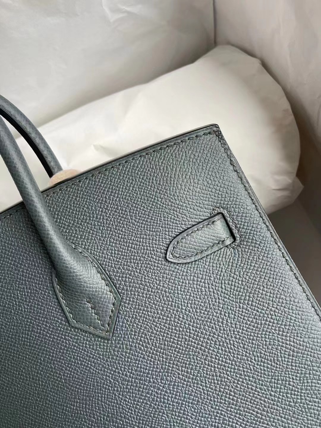 Hong Kong Hermes Birkin 25cm 外縫 Epsom C6 Vert De Gris 灰綠色 金扣