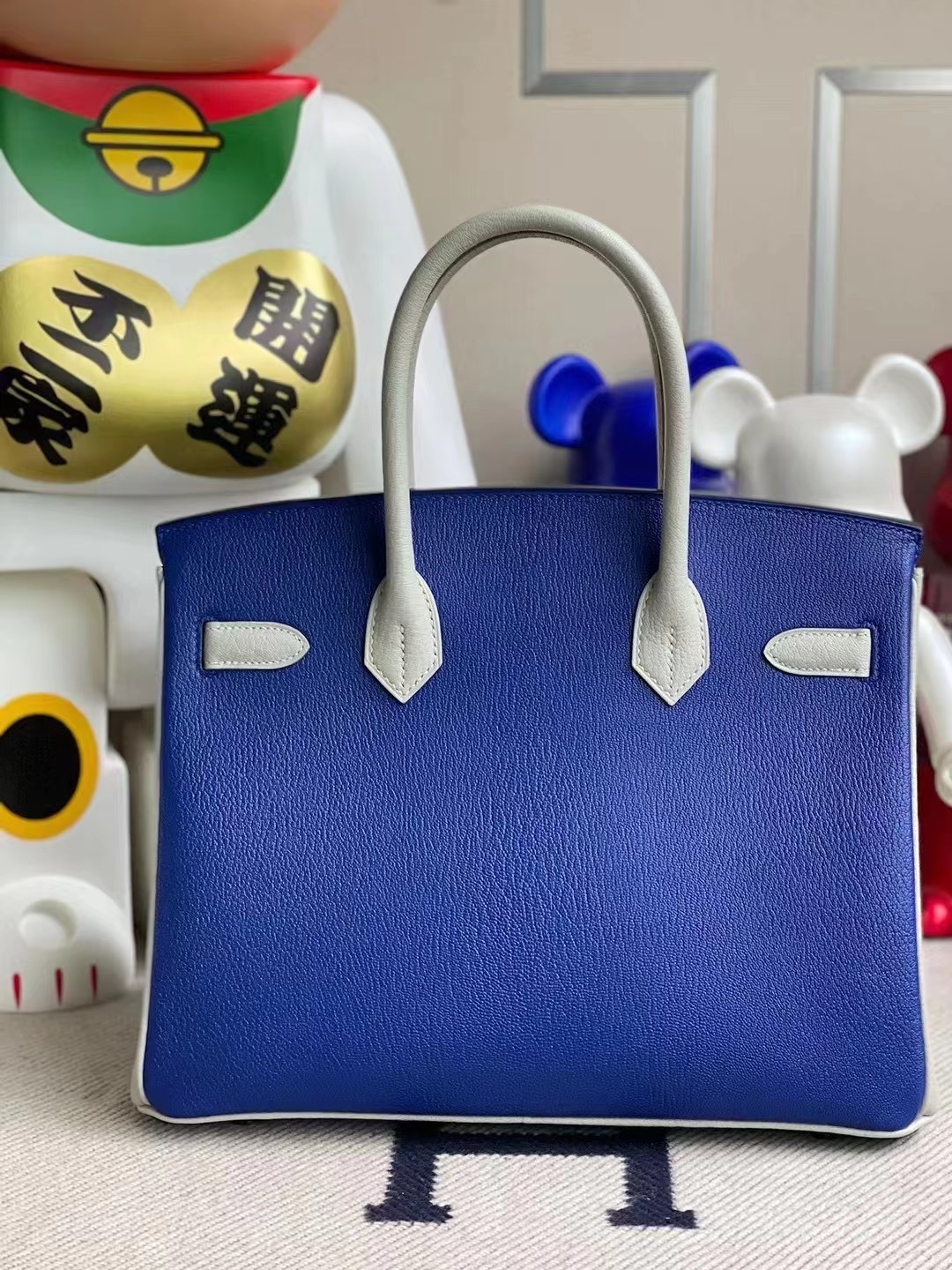 Hermes Birkin 30cm Chevre 山羊皮 7T Blue Electric 80 Gris Perle 磨砂銀扣