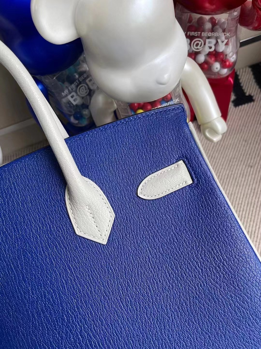 Hermes Birkin 30cm Chevre 山羊皮 7T Blue Electric 80 Gris Perle 磨砂銀扣