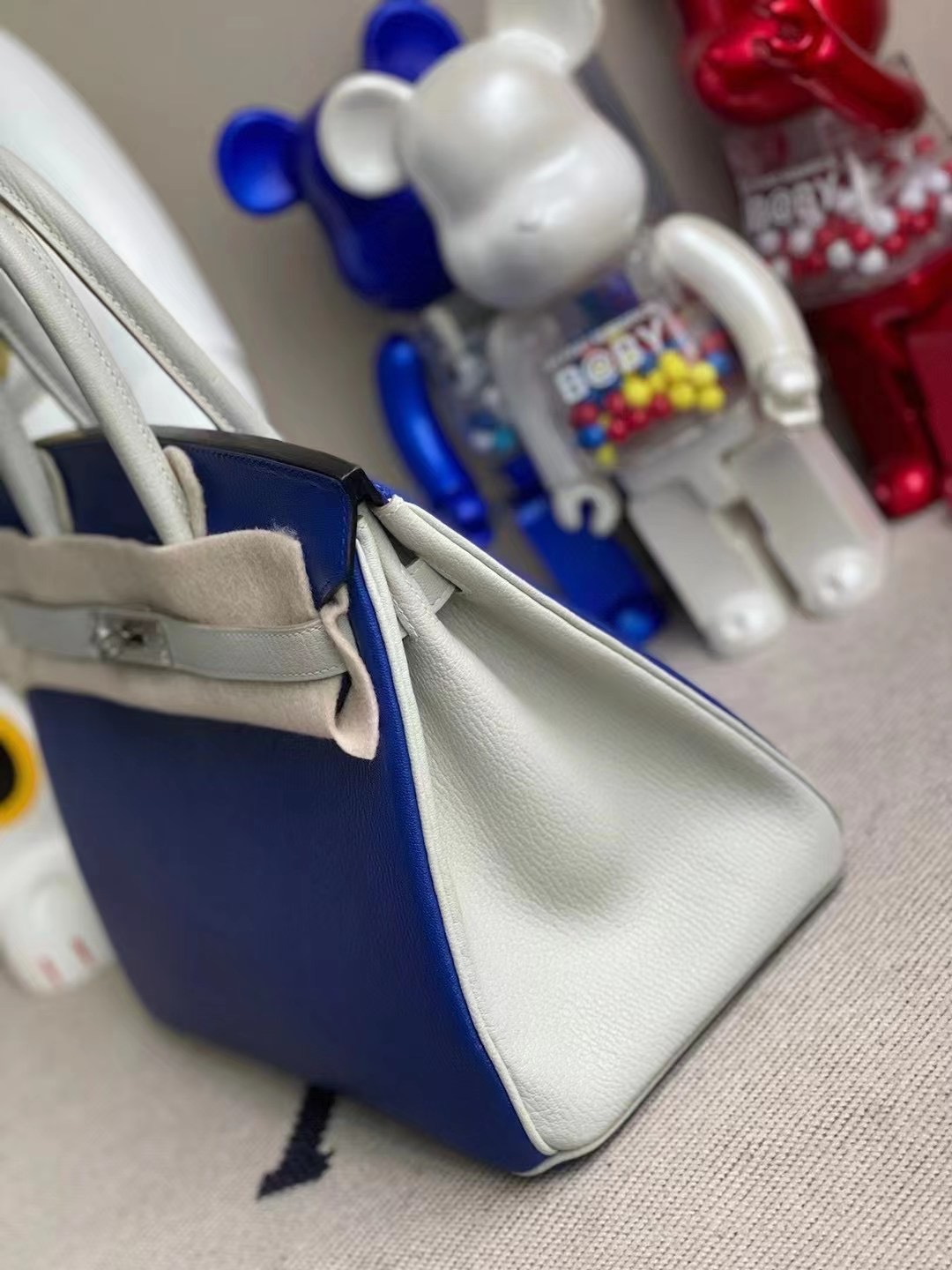 Hermes Birkin 30cm Chevre 山羊皮 7T Blue Electric 80 Gris Perle 磨砂銀扣