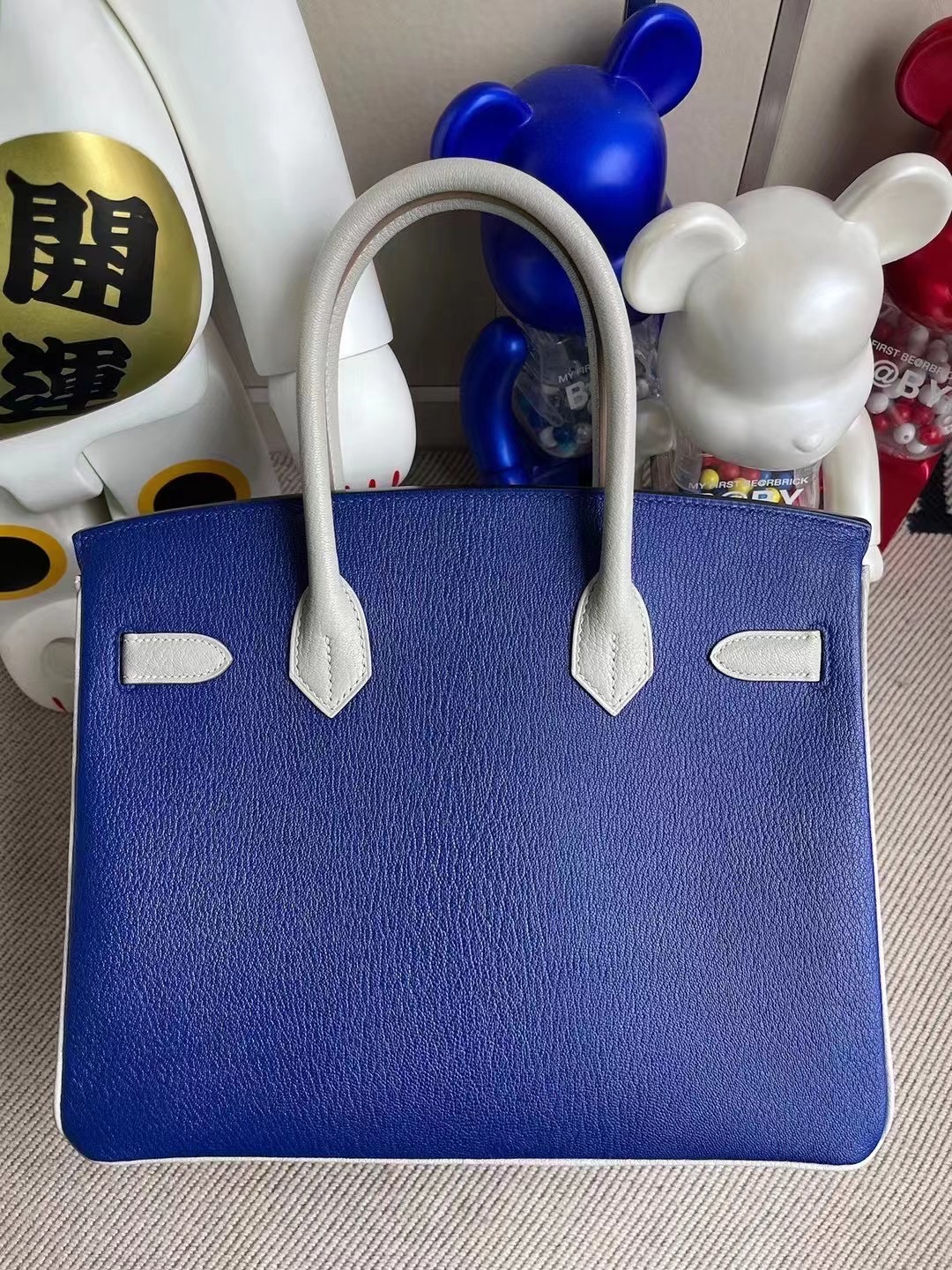 Hermes Birkin 30cm Chevre 山羊皮 7T Blue Electric 80 Gris Perle 磨砂銀扣