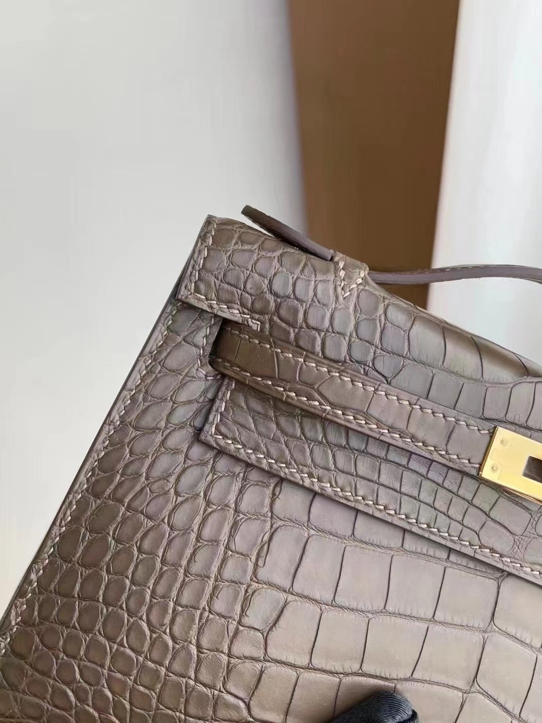 Hong Kong Hermes Mini Kelly Pochette 18 Etoupe 大象灰 霧面方塊美洲鱷魚