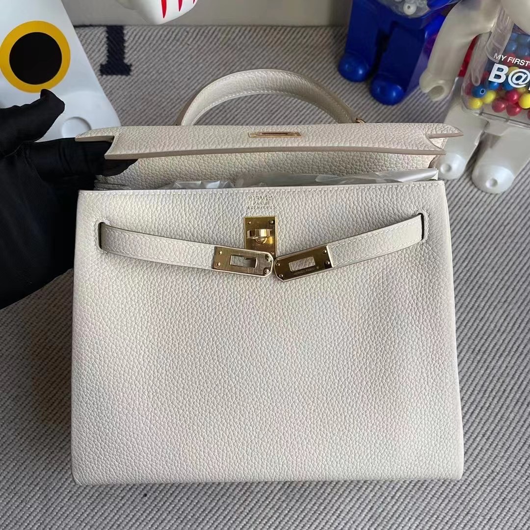 Hermes Kelly 25cm Togo 10 Craie 奶昔白 Togo  全手工蜜蠟線縫製