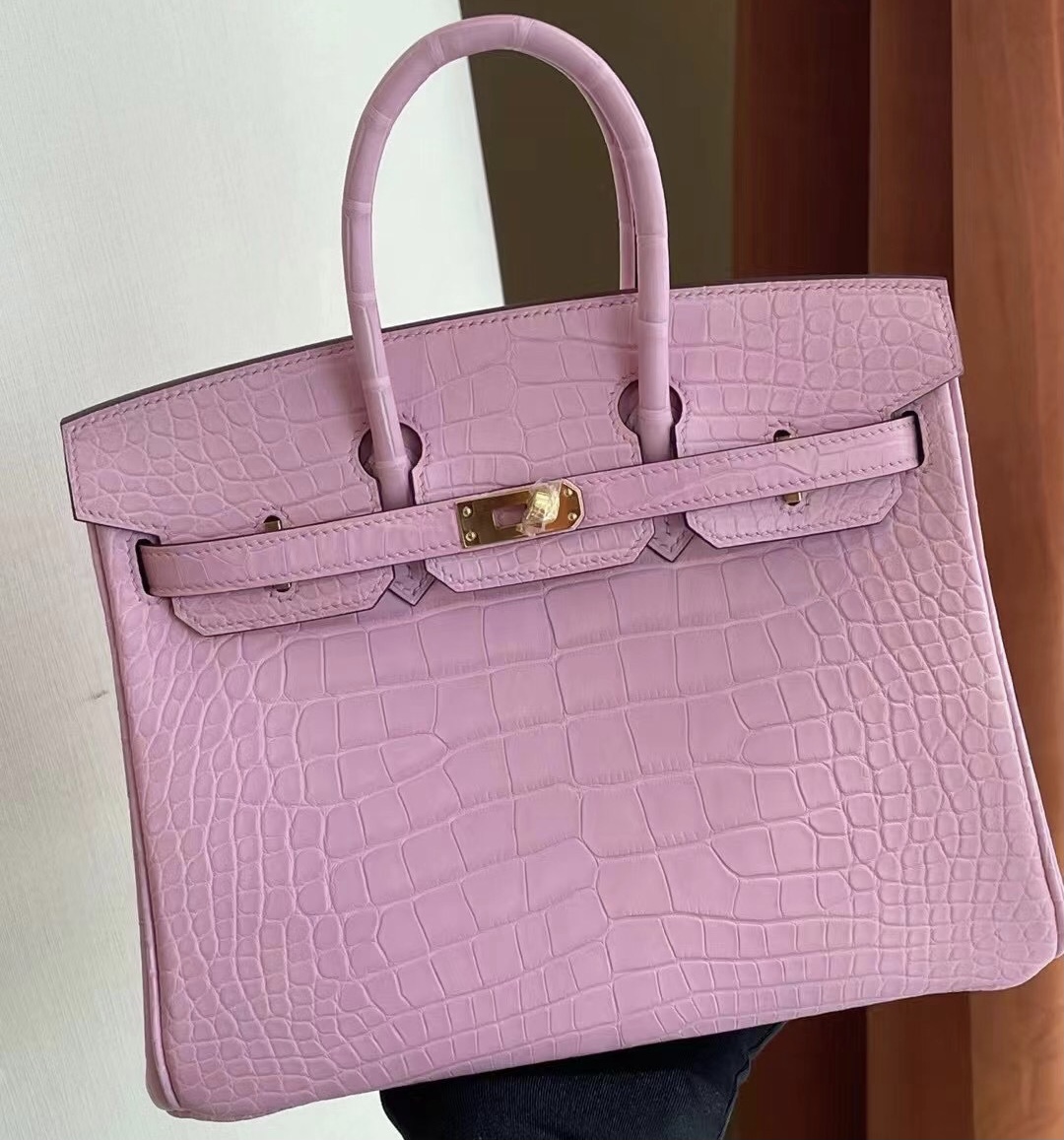 Hong Kong Hermes Birkin 25cm 5P Pink 櫻花粉 霧面方塊 美洲鱷魚