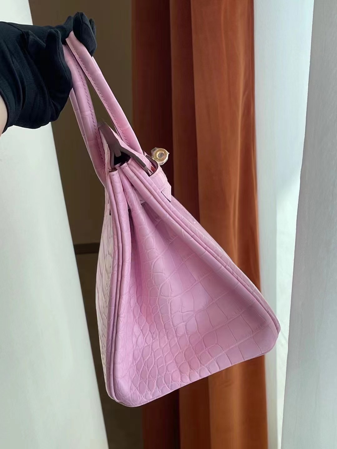 Hong Kong Hermes Birkin 25cm 5P Pink 櫻花粉 霧面方塊 美洲鱷魚