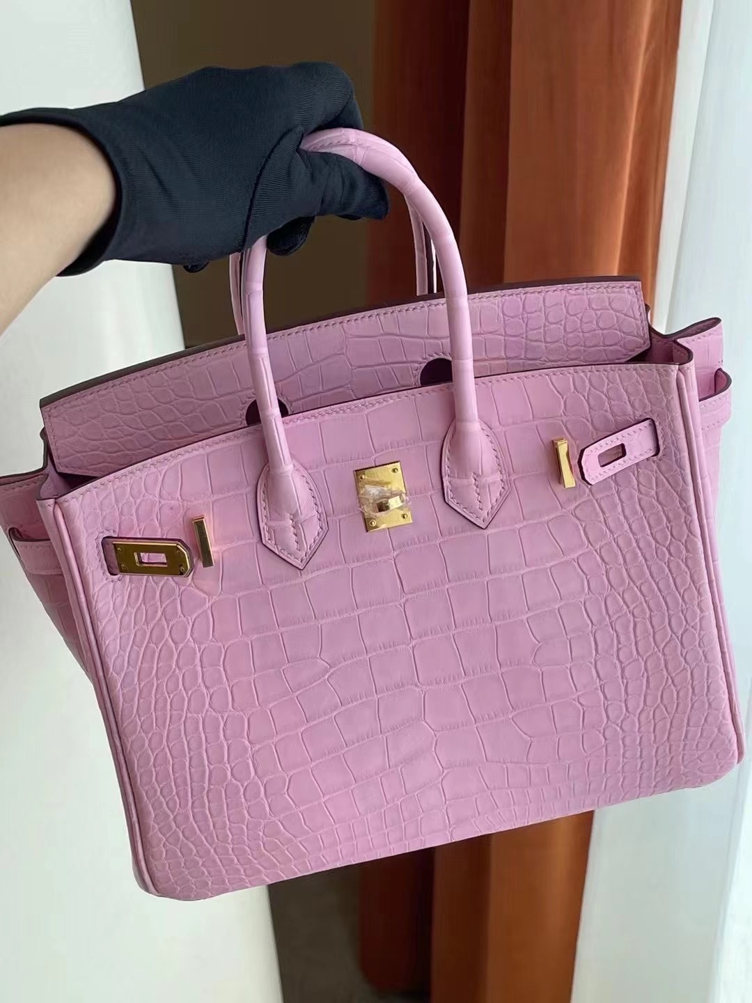 Hong Kong Hermes Birkin 25cm 5P Pink 櫻花粉 霧面方塊 美洲鱷魚