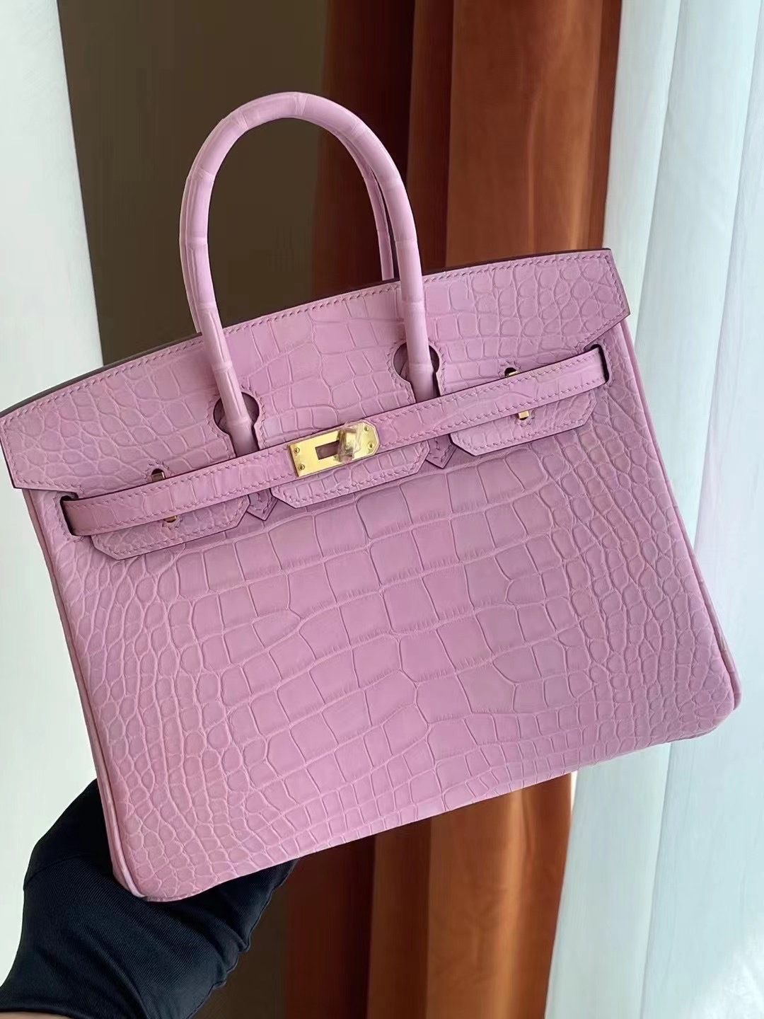 Hong Kong Hermes Birkin 25cm 5P Pink 櫻花粉 霧面方塊 美洲鱷魚