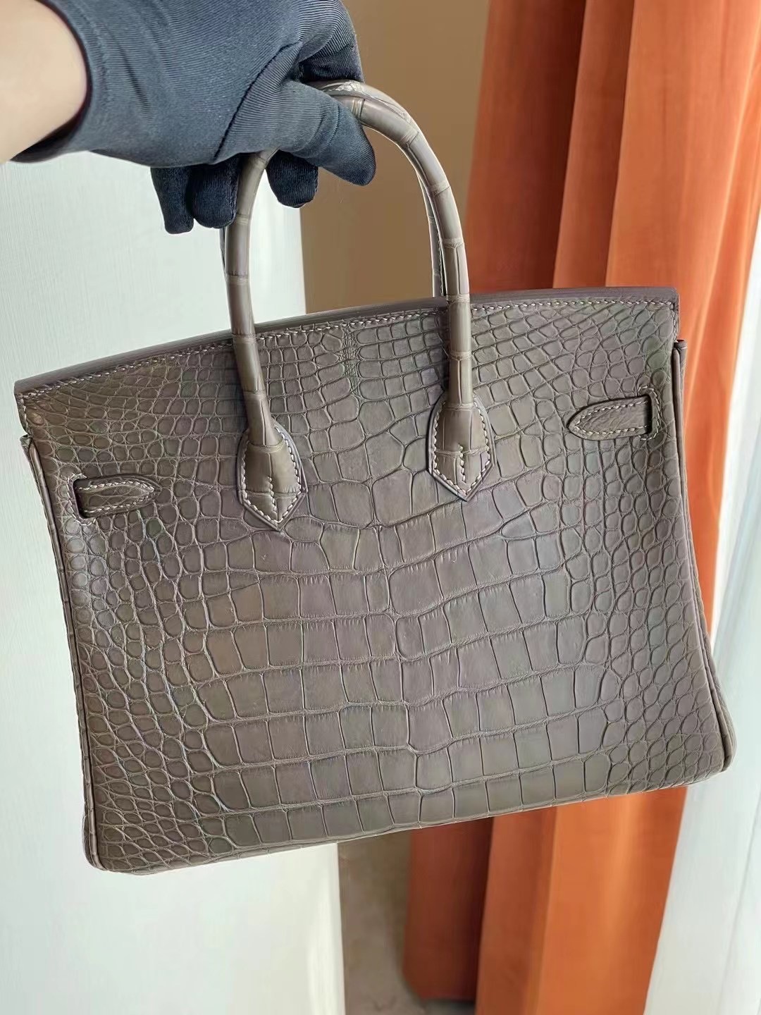 愛馬仕鉑金包官網價格 Hermes Birkin 25cm 18 Etoupe 大象灰 美洲鱷魚銀扣