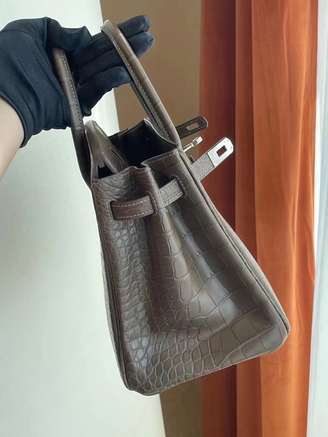 愛馬仕鉑金包官網價格 Hermes Birkin 25cm 18 Etoupe 大象灰 美洲鱷魚銀扣