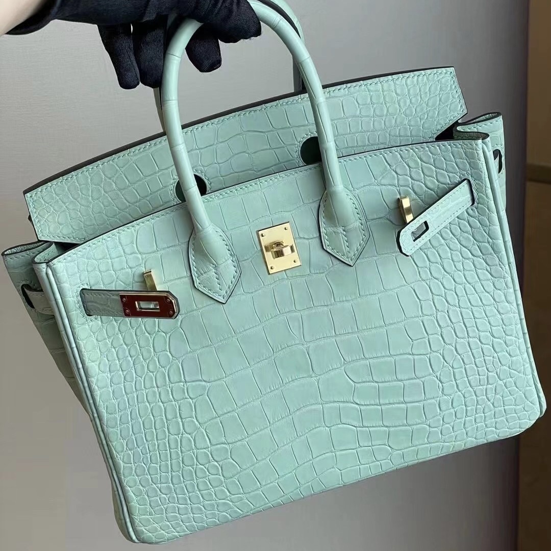 Hong Kong Hermes Birkin 25cm 6U Vert Dfau 綠色 霧面美洲鱷魚銀扣