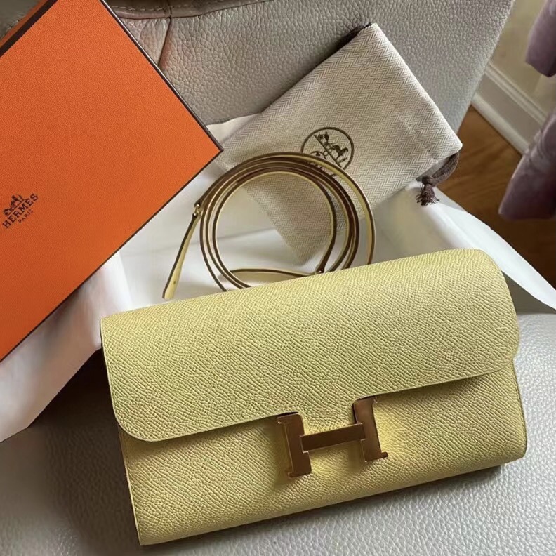 Hermes Constance long wallet to go Epsom 1Z jaune poussin 小雞黃