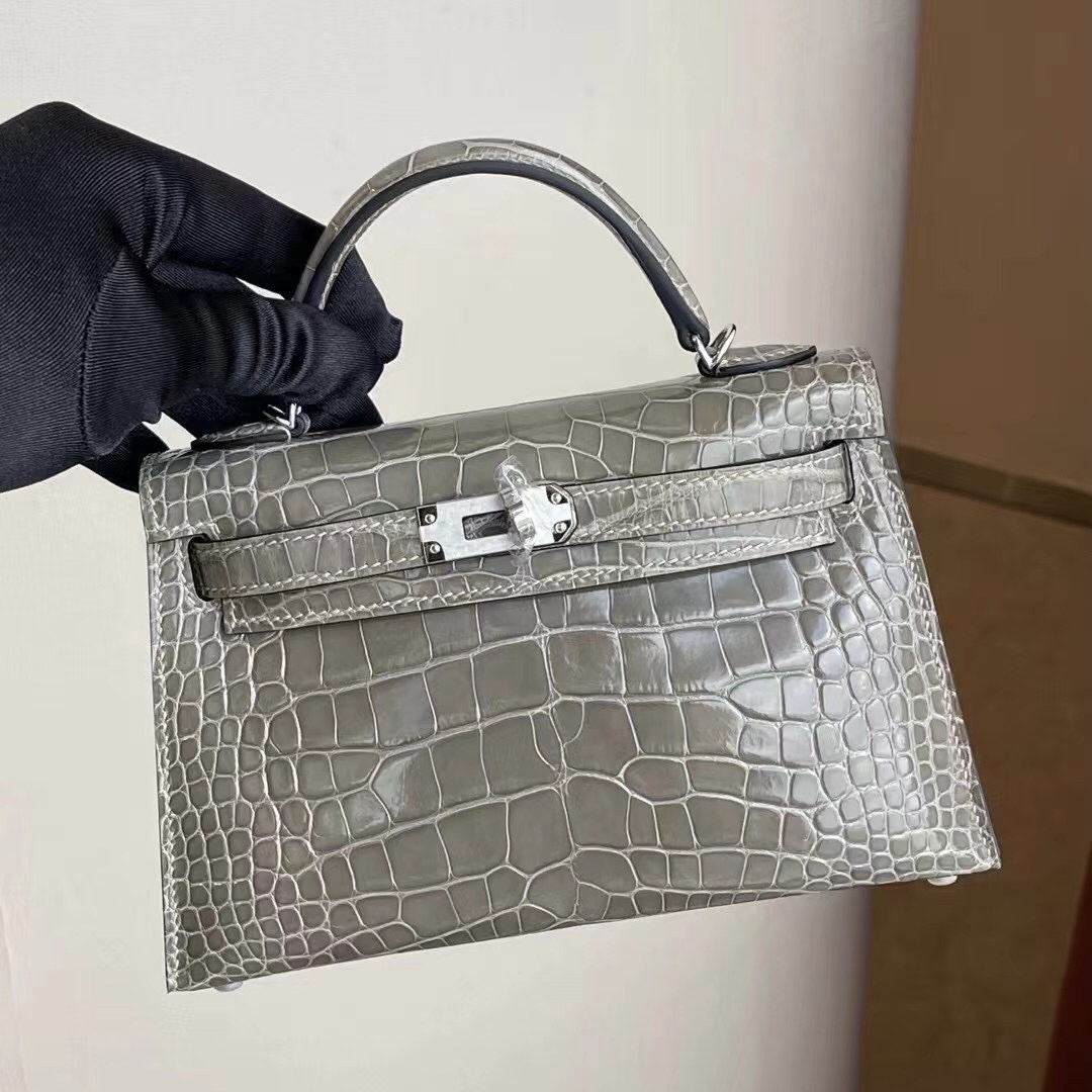 Hong Kong Hermes Kelly Mini II 2代 81 gris tourterelle 斑鳩灰美洲鱷魚