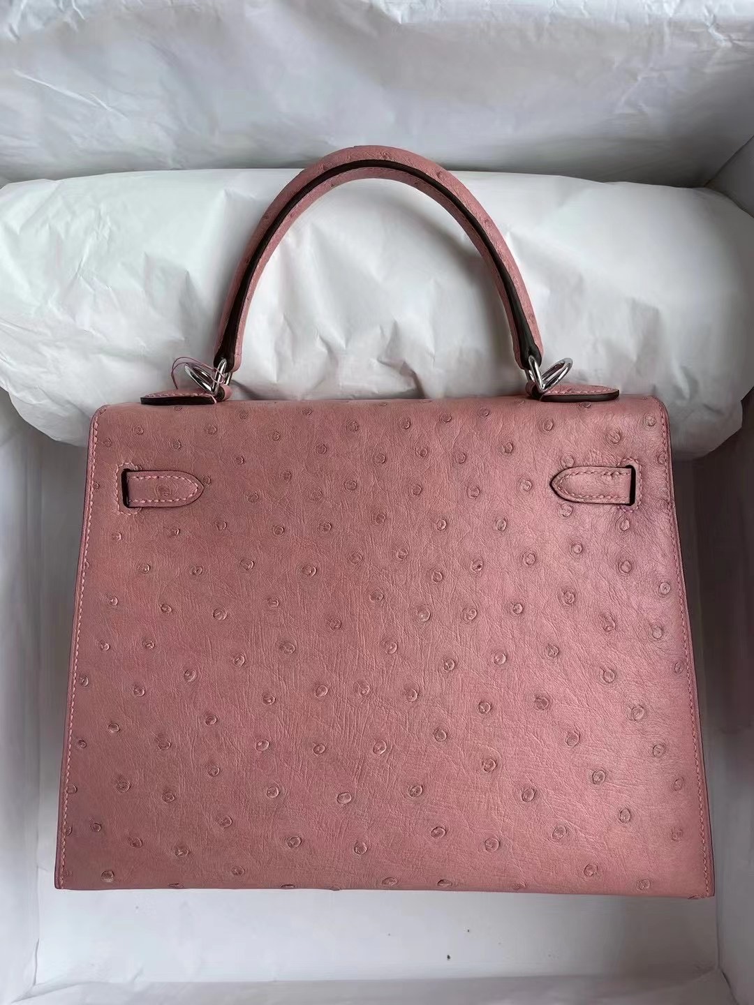 愛馬仕凱莉包25寸價格 Hermes Kelly 25cm Ostrich 94 TerreCuite 陶瓷粉 銀扣