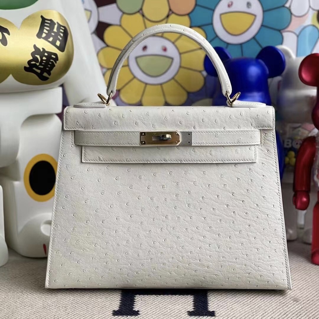 United Arab Emirates Dhabi Hermes Kelly 28cm Ostrich 01 Pure white 純白色