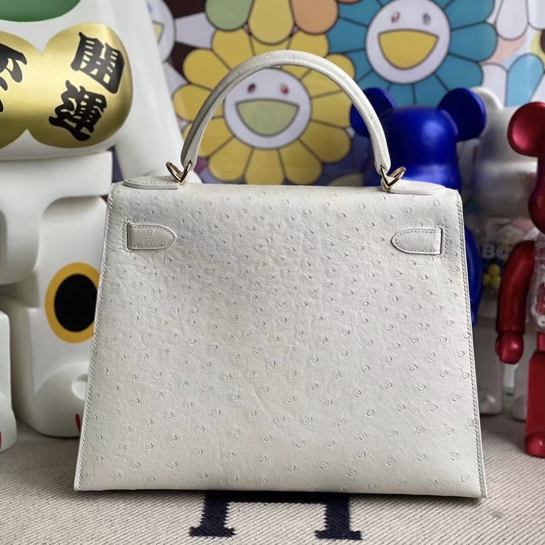 United Arab Emirates Dhabi Hermes Kelly 28cm Ostrich 01 Pure white 純白色