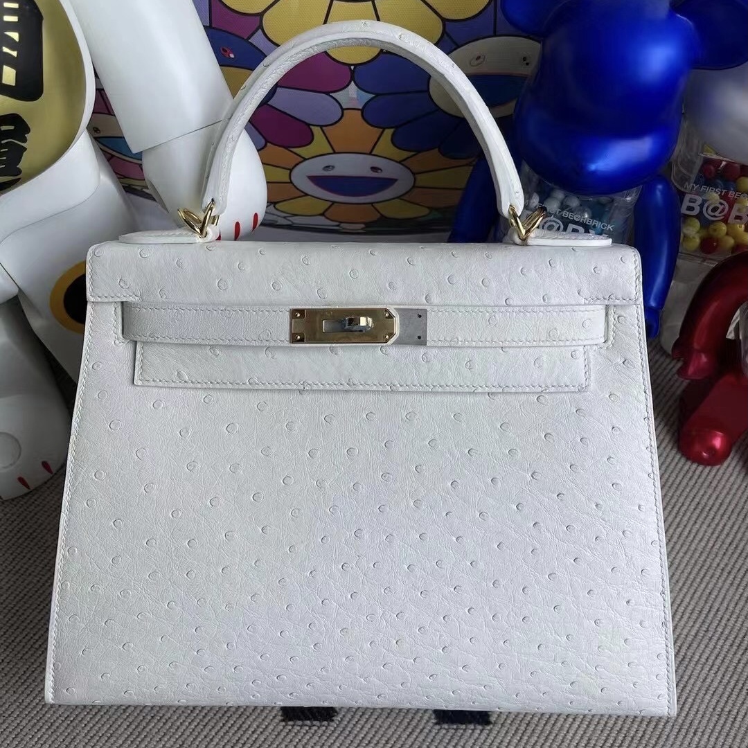 United Arab Emirates Dhabi Hermes Kelly 28cm Ostrich 01 Pure white 純白色