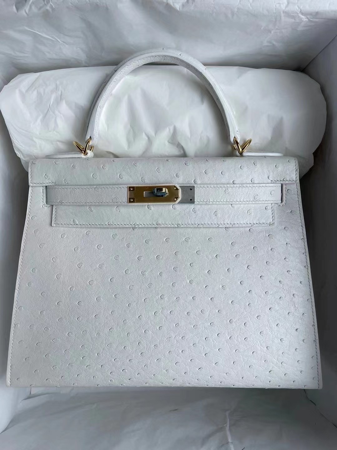 United Arab Emirates Dhabi Hermes Kelly 28cm Ostrich 01 Pure white 純白色