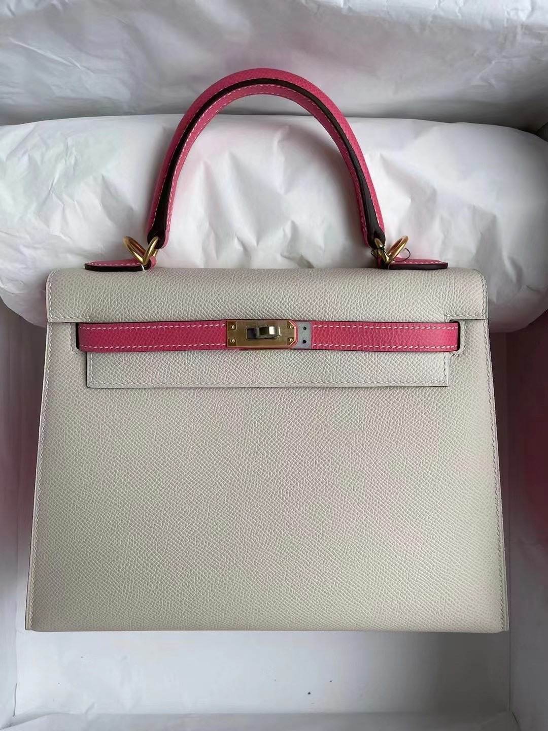 Qatar Doha Hermes Kelly 25 Hss Epsom 10 Craie 8W Rose Azalee 拉絲金扣