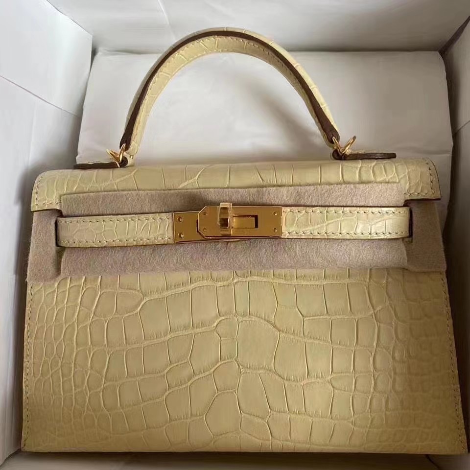 愛馬仕迷你凱莉包Hong Kong Hermes Kelly Mini 2代 alligator crocodile Y1 Vanille 香草色