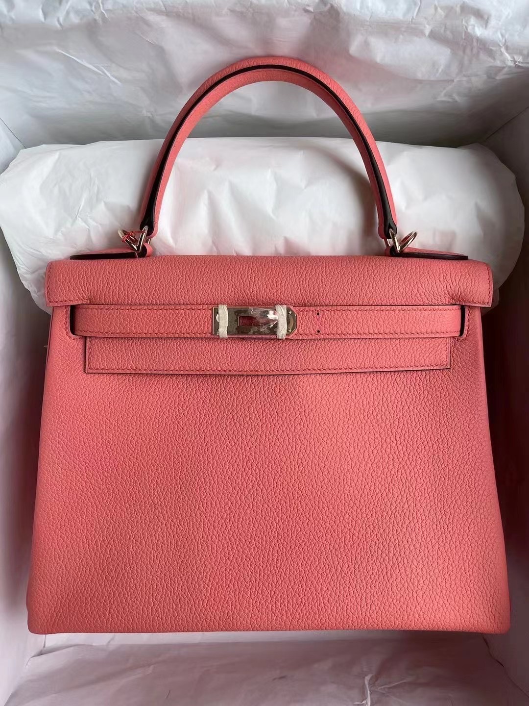 愛馬仕凱莉包28價格 Hermes Kelly 28cm Togo L5 Crevette 龍蝦粉 玫瑰金扣