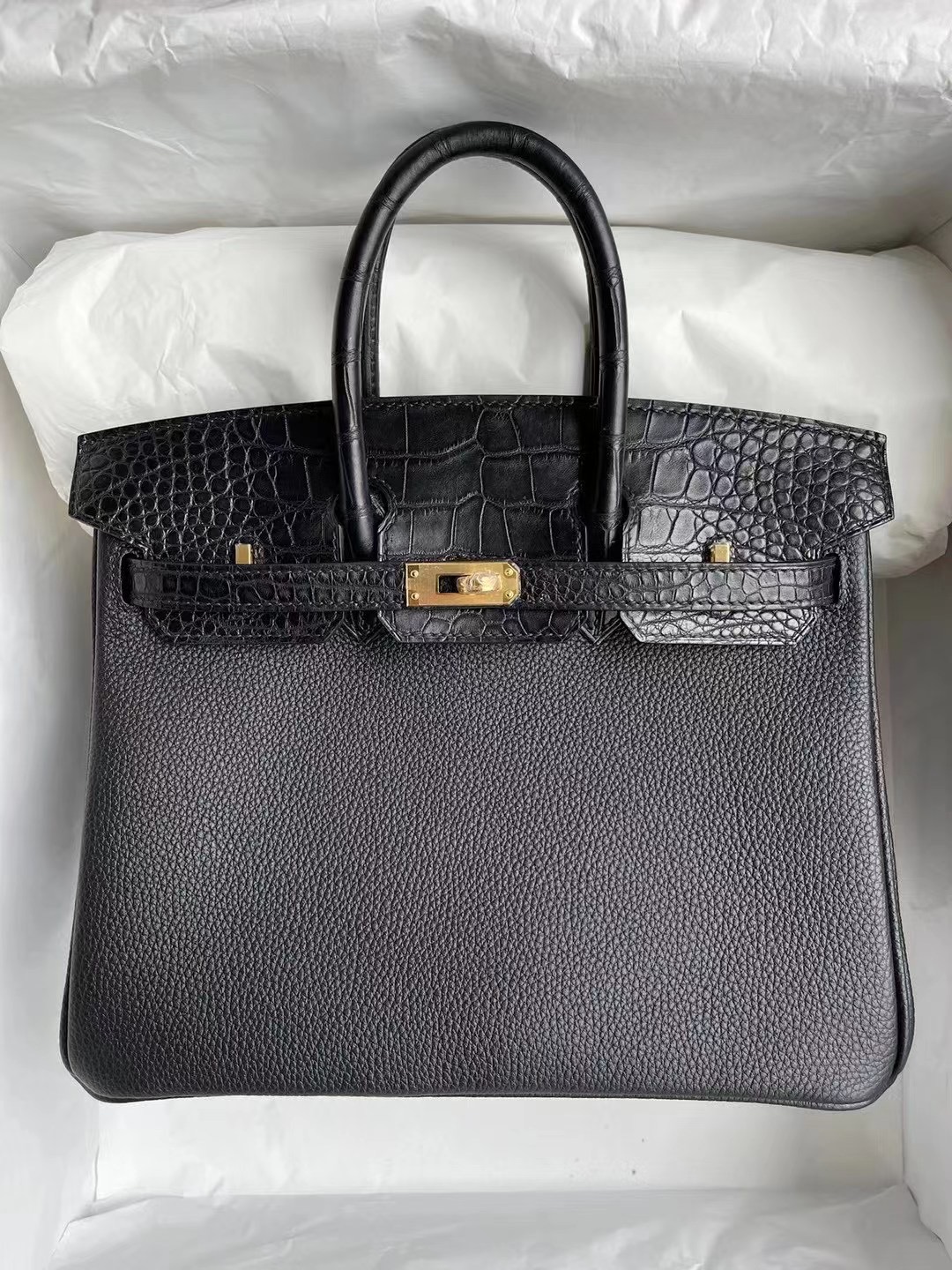 Hong Kong Hermes Birkin 25cm Touch 霧面美洲鱷 Togo 89 Noir 黑色 金扣