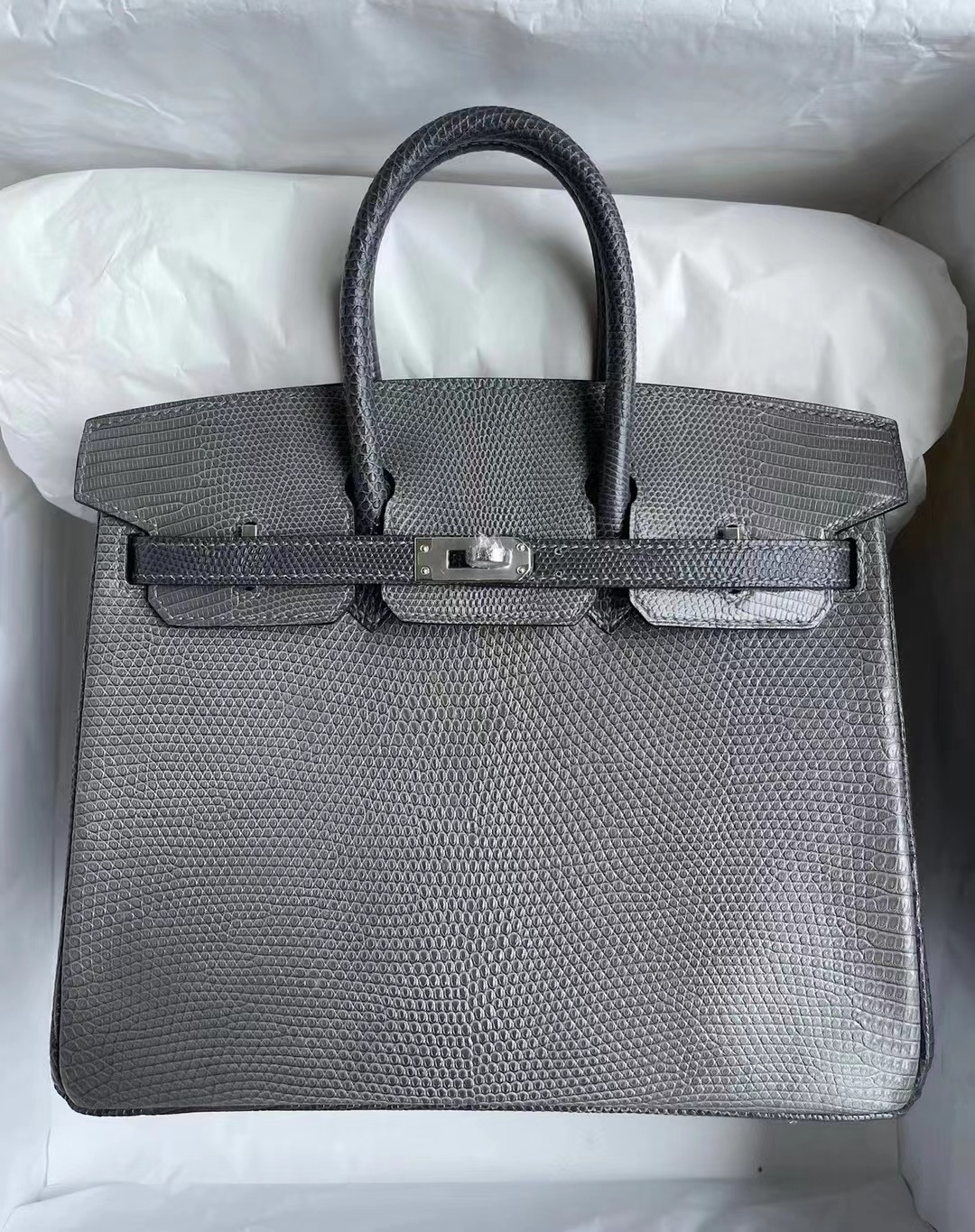 愛馬仕蜥蜴皮鉑金包多少 Hermes Birkin25 Lizard 81 Gris Tourterelle 8F Etain 銀扣