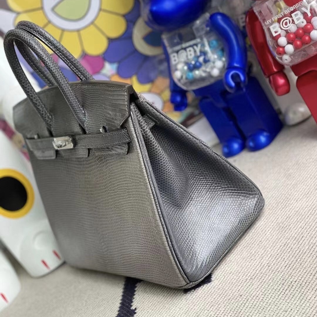 愛馬仕蜥蜴皮鉑金包多少 Hermes Birkin25 Lizard 81 Gris Tourterelle 8F Etain 銀扣