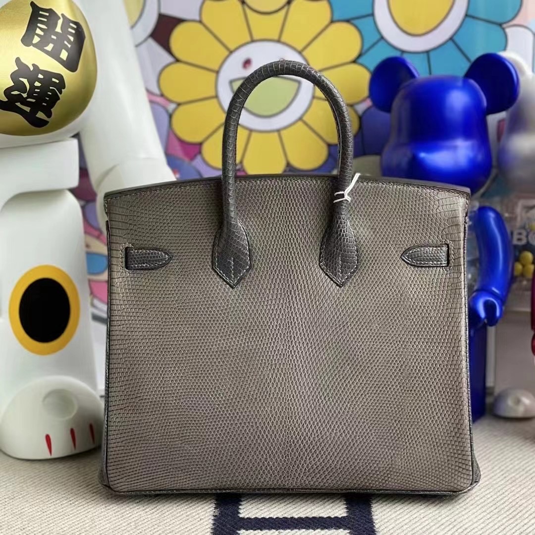 愛馬仕蜥蜴皮鉑金包多少 Hermes Birkin25 Lizard 81 Gris Tourterelle 8F Etain 銀扣