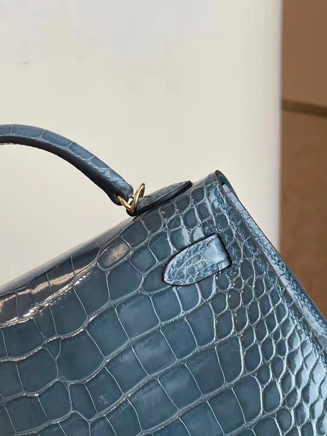 愛馬仕迷你凱莉包二代 Z刻 Hermes Kelly Mini 2代 75 Blue Jean 牛仔藍 美洲鱷