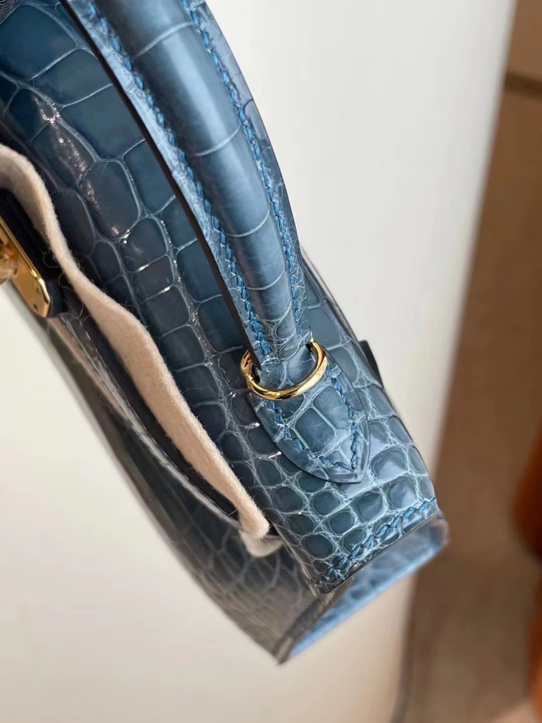 愛馬仕迷你凱莉包二代 Z刻 Hermes Kelly Mini 2代 75 Blue Jean 牛仔藍 美洲鱷