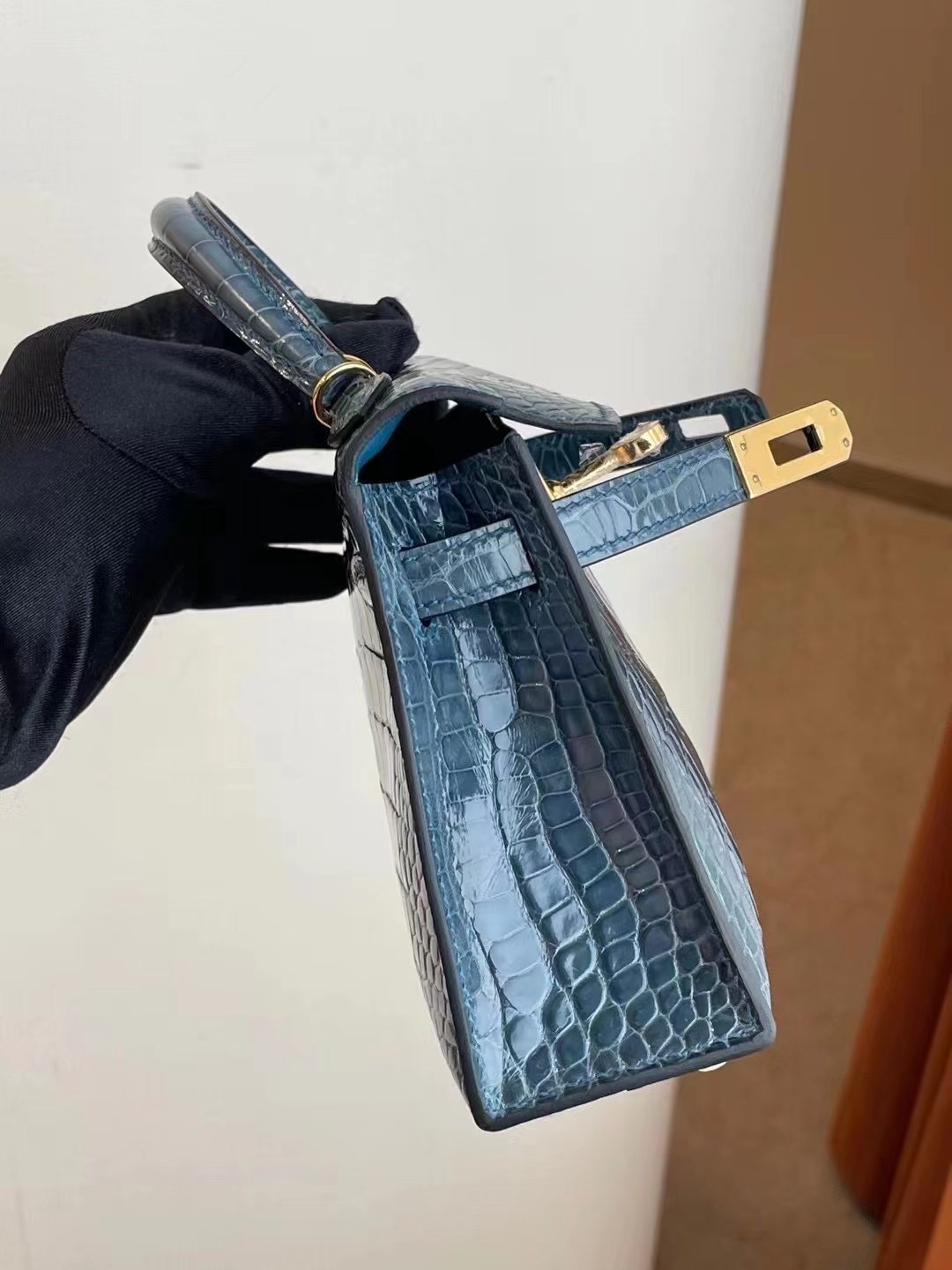 愛馬仕迷你凱莉包二代 Z刻 Hermes Kelly Mini 2代 75 Blue Jean 牛仔藍 美洲鱷