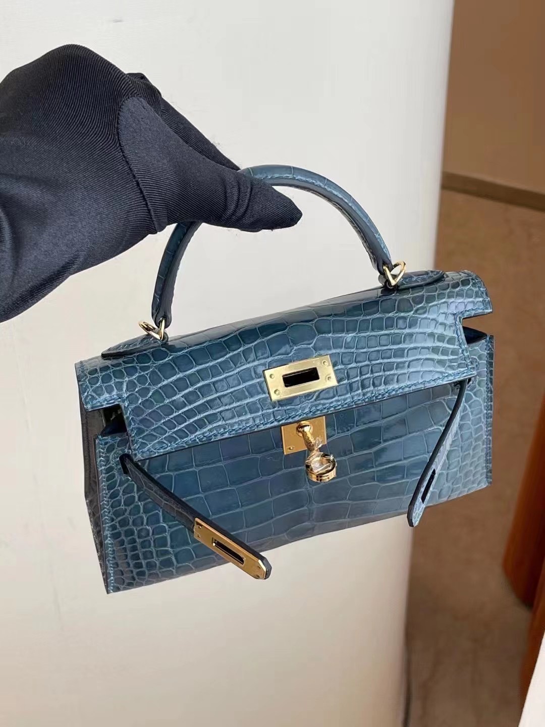 愛馬仕迷你凱莉包二代 Z刻 Hermes Kelly Mini 2代 75 Blue Jean 牛仔藍 美洲鱷