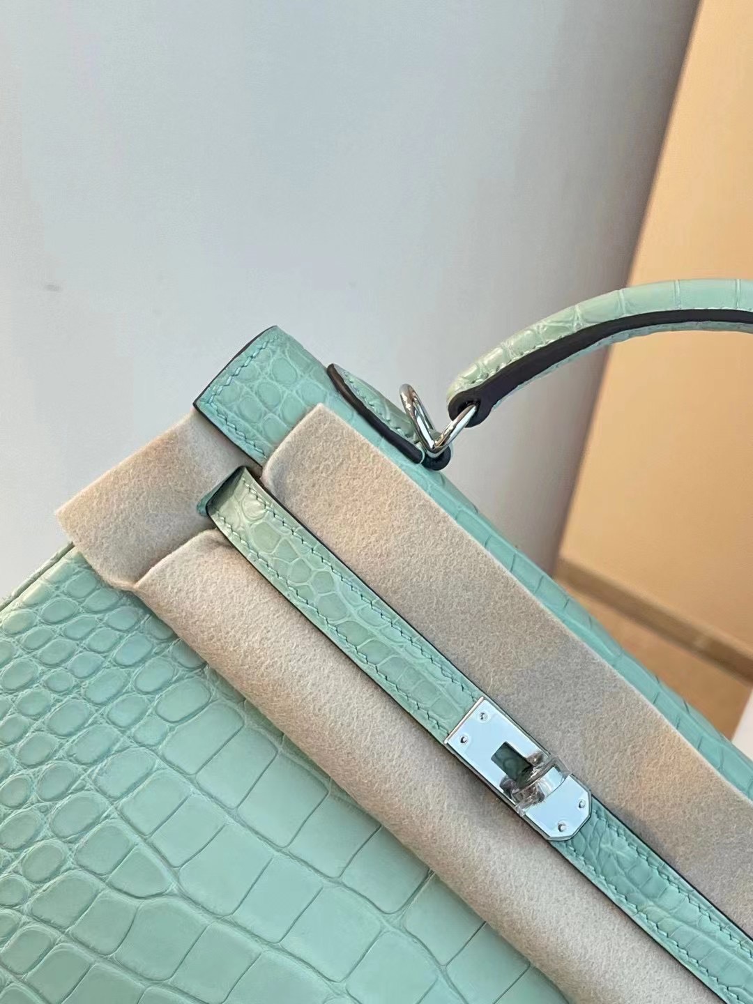 愛馬仕凱莉包官方價格 Hermes kelly 25cm 6U Vert Dfau 霧面美洲鱷魚銀扣