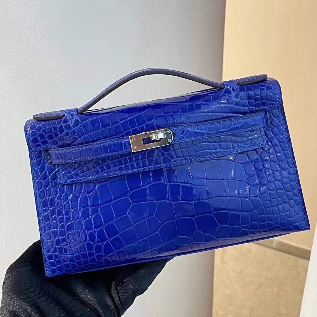 愛馬仕迷你凱莉包一代價格 Hermes MiniKelly Pochette 7T Blue Electric 電光藍美洲鱷魚