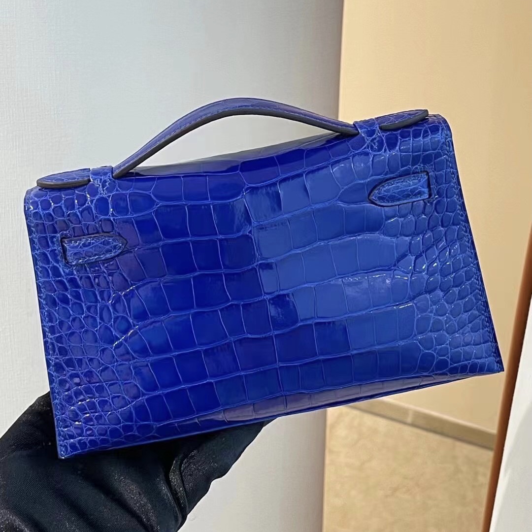 愛馬仕迷你凱莉包一代價格 Hermes MiniKelly Pochette 7T Blue Electric 電光藍美洲鱷魚