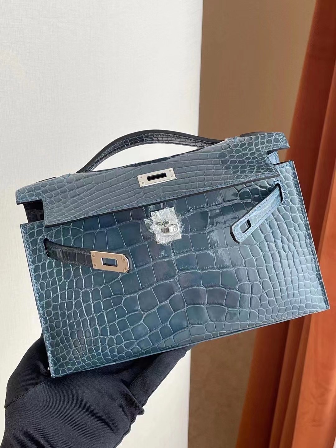 Hong Kong Hermes MiniKelly Pochette N7 Blue Tempete 風暴藍 美洲鱷