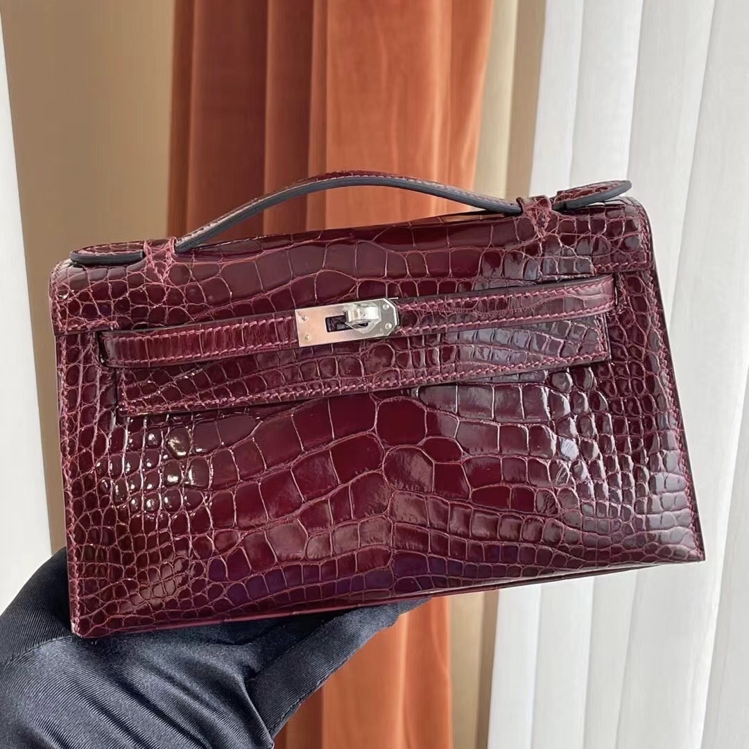 愛馬仕迷你凱莉包價格 Hermes Mini Kelly Pochette 95 Braise 法拉利紅美洲鱷