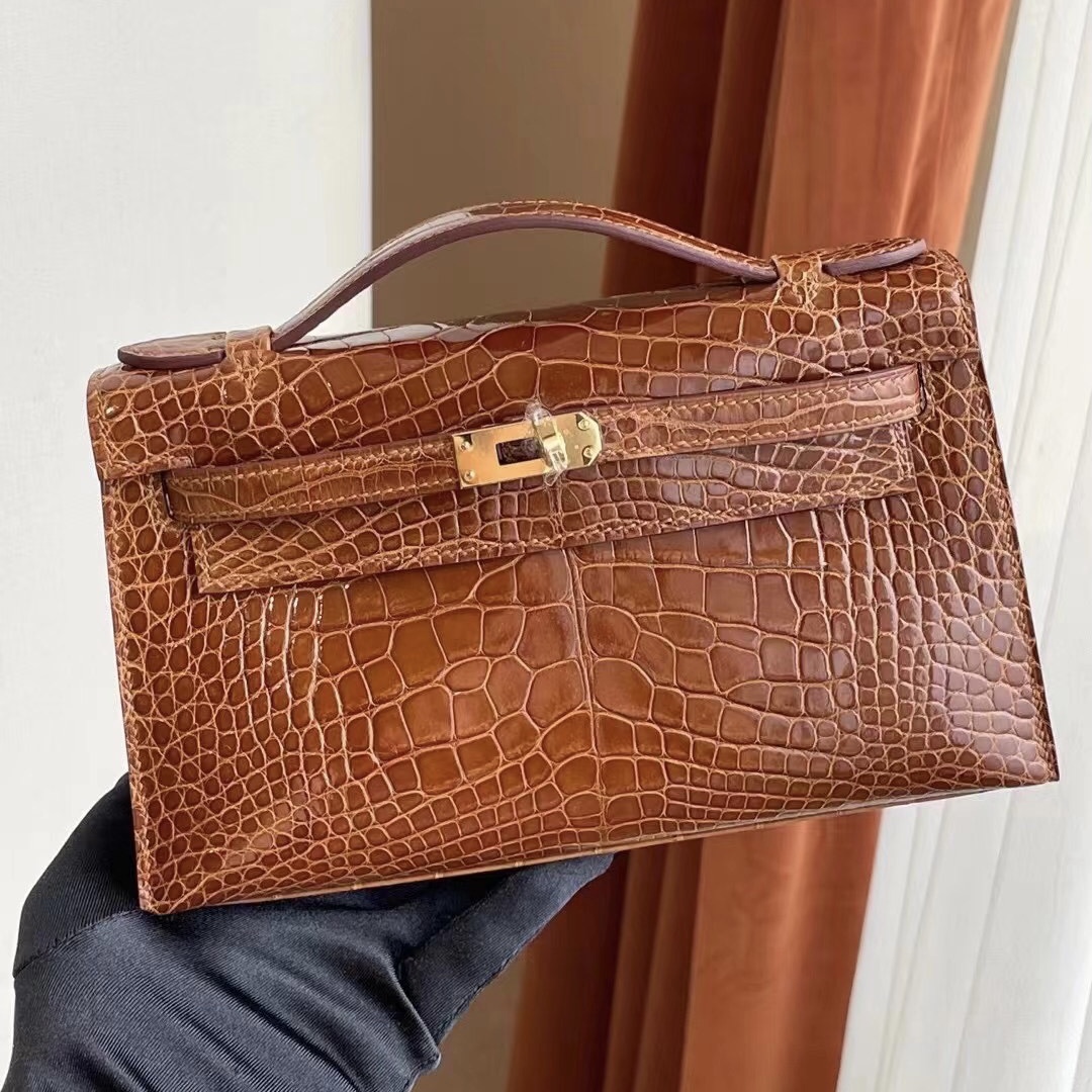 Hong Kong Hermes Mini Kelly Pochette 31 Miel 蜜糖棕 亮面美洲鱷魚