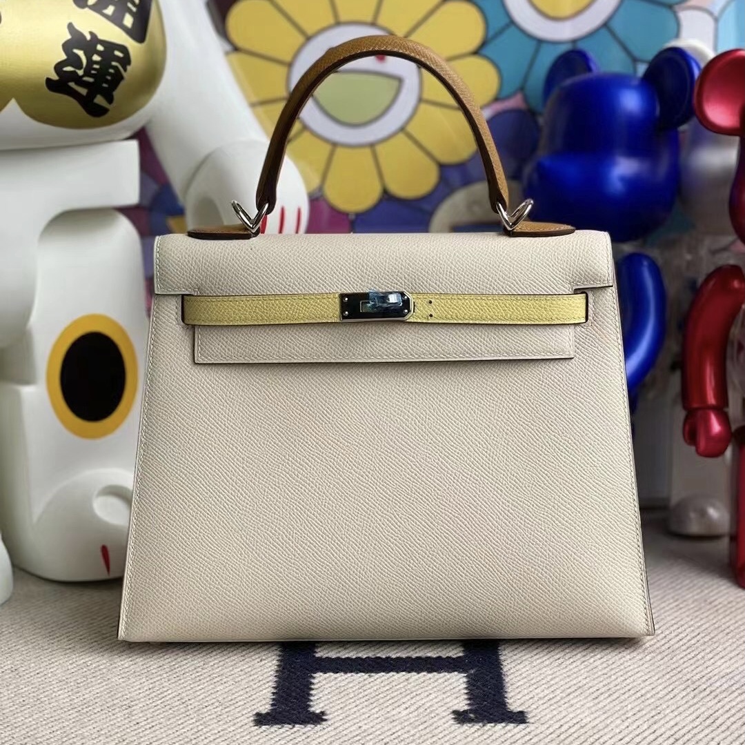 Hong Kong Hermes Kelly25 Epsom I2 Nata 2S Seasme 1Z jaune poussin