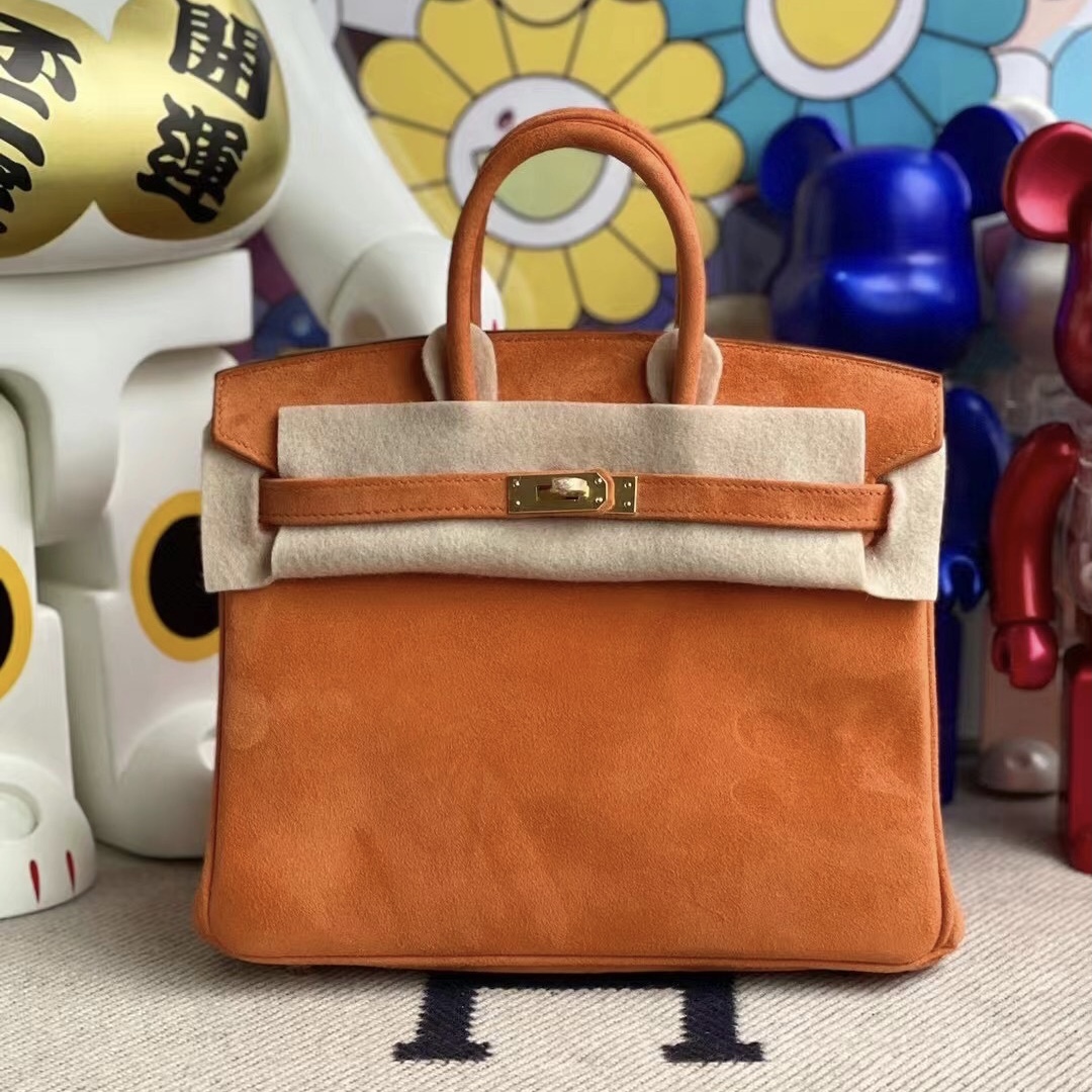 Hong Kong Hermes Birkin25 Boblis Suede羊皮反絨麂皮 93 Orange 橙色 金扣