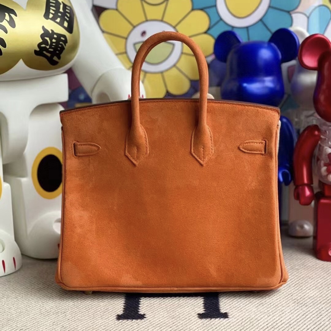 Hong Kong Hermes Birkin25 Boblis Suede羊皮反絨麂皮 93 Orange 橙色 金扣