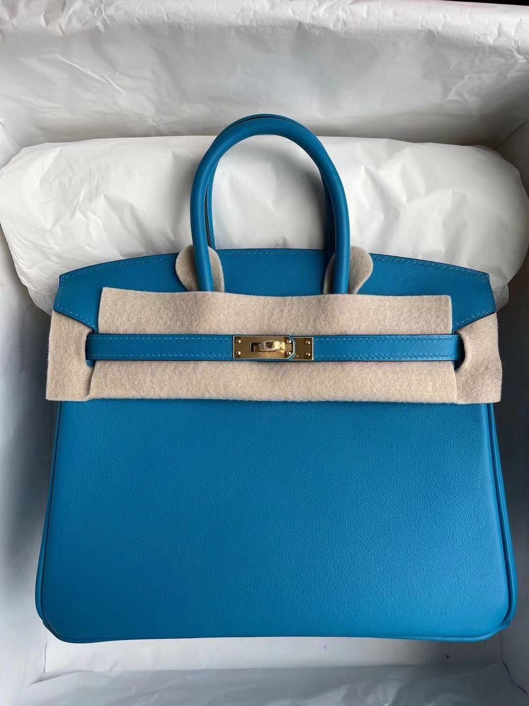 Hong Kong Hermes Birkin 25cm Swift 0F Bleu frida 弗裏達藍 金扣