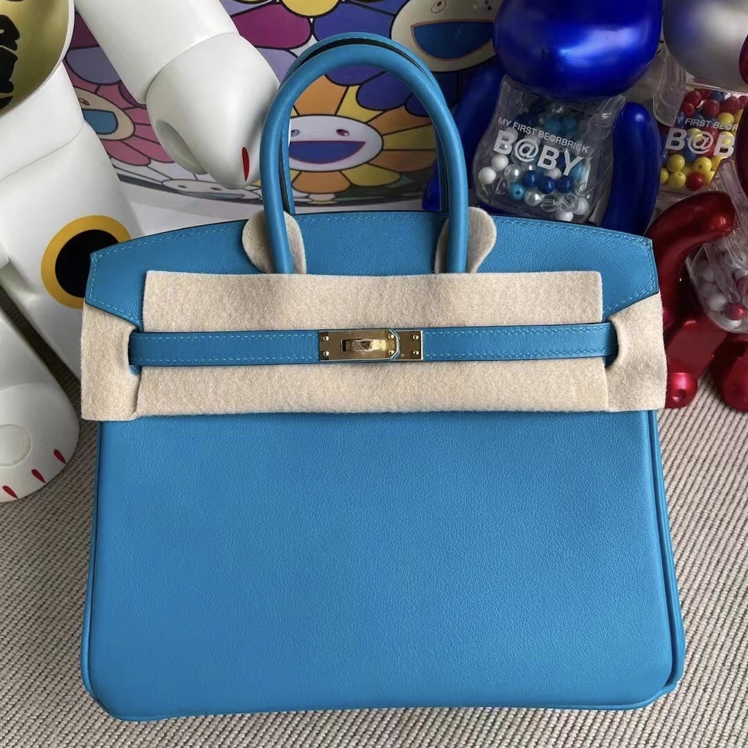 Hong Kong Hermes Birkin 25cm Swift 0F Bleu frida 弗裏達藍 金扣